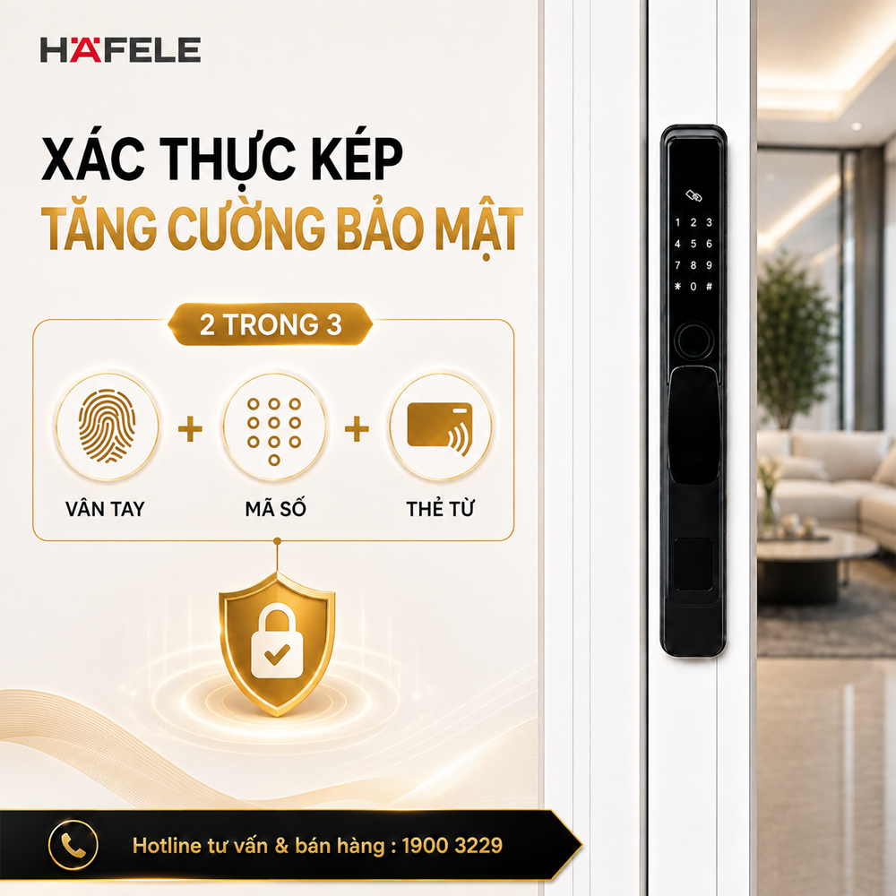 Xác thực kép bằng vân tay mã số hoặc thẻ từ trên Häfele DL6600 cửa trượt