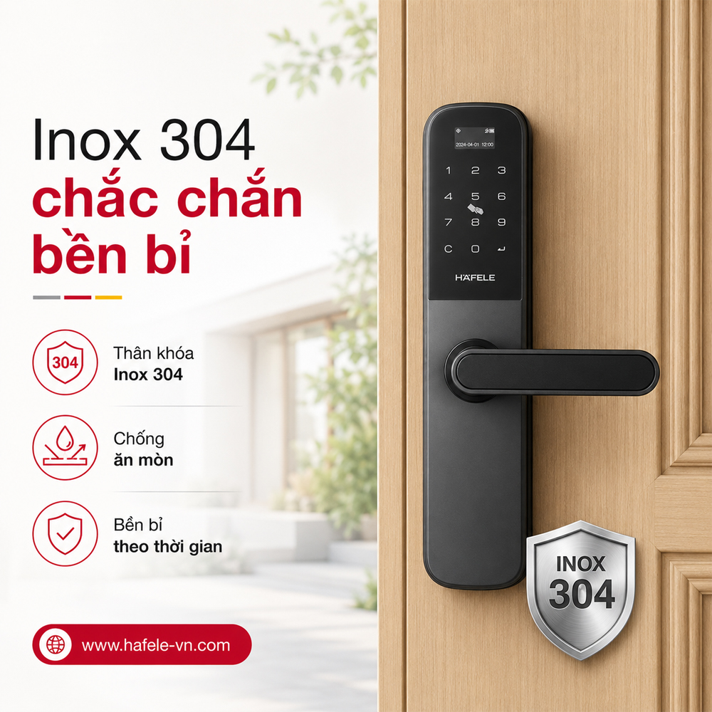 Thân khóa Inox 304 và thiết kế bền bỉ của Häfele DL6000