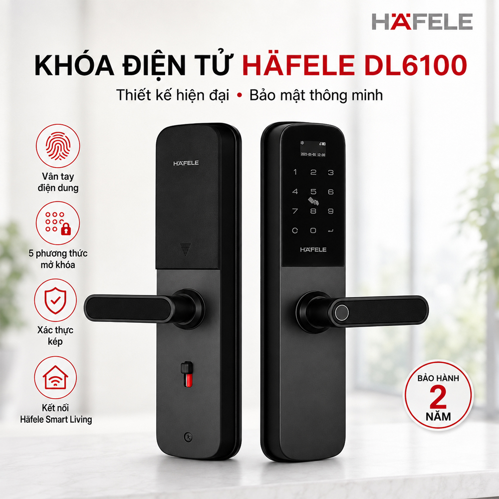Khóa điện tử Häfele DL6100 912.20.582 tay gạt màu đen