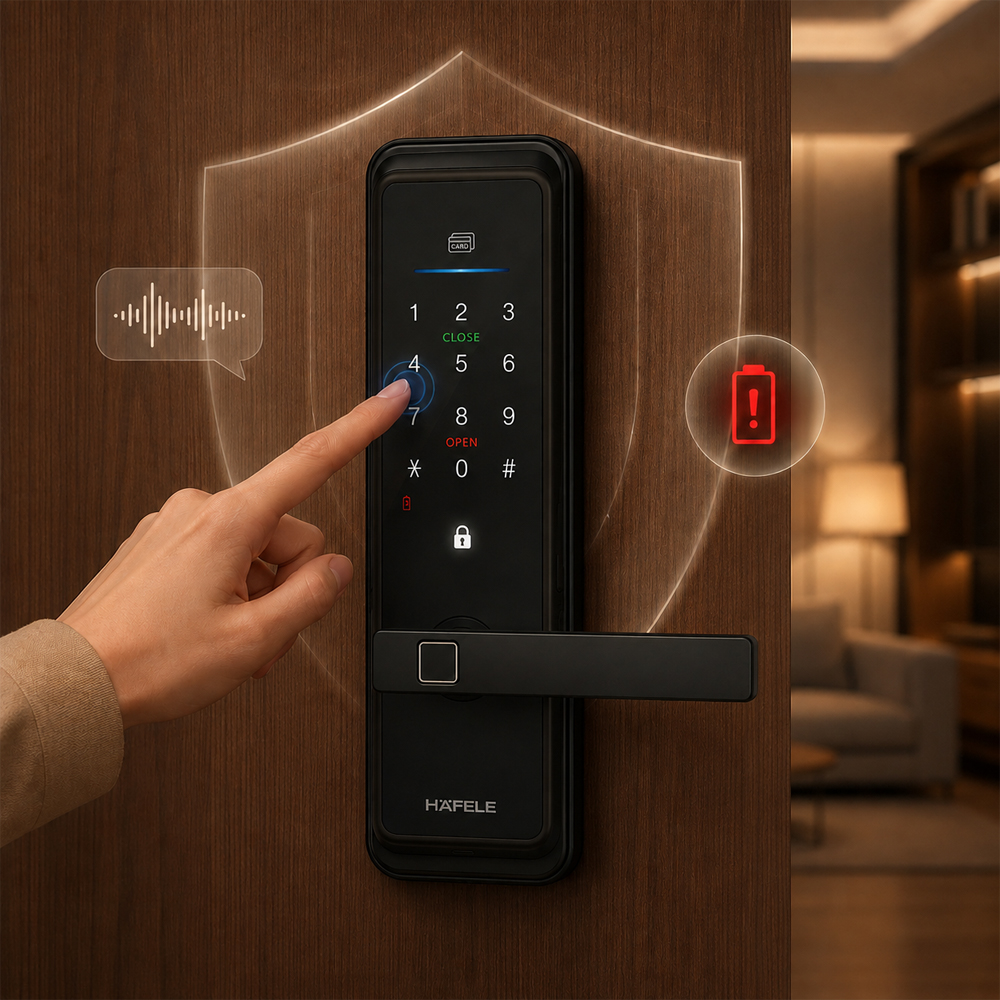 Mật mã ảo khóa tự động và cảnh báo pin yếu trên Häfele ML2502B