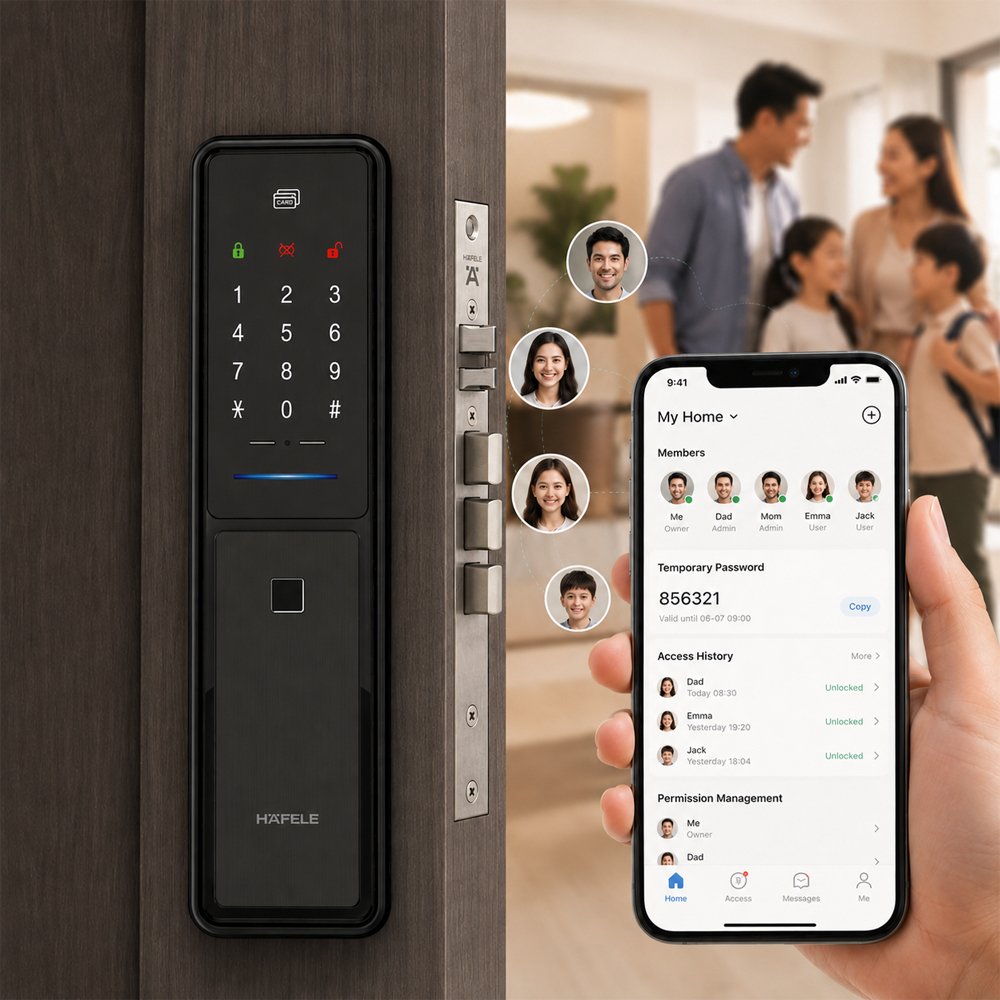 Ứng dụng Häfele Smart Living quản lý người dùng và lịch sử khóa MP2503B