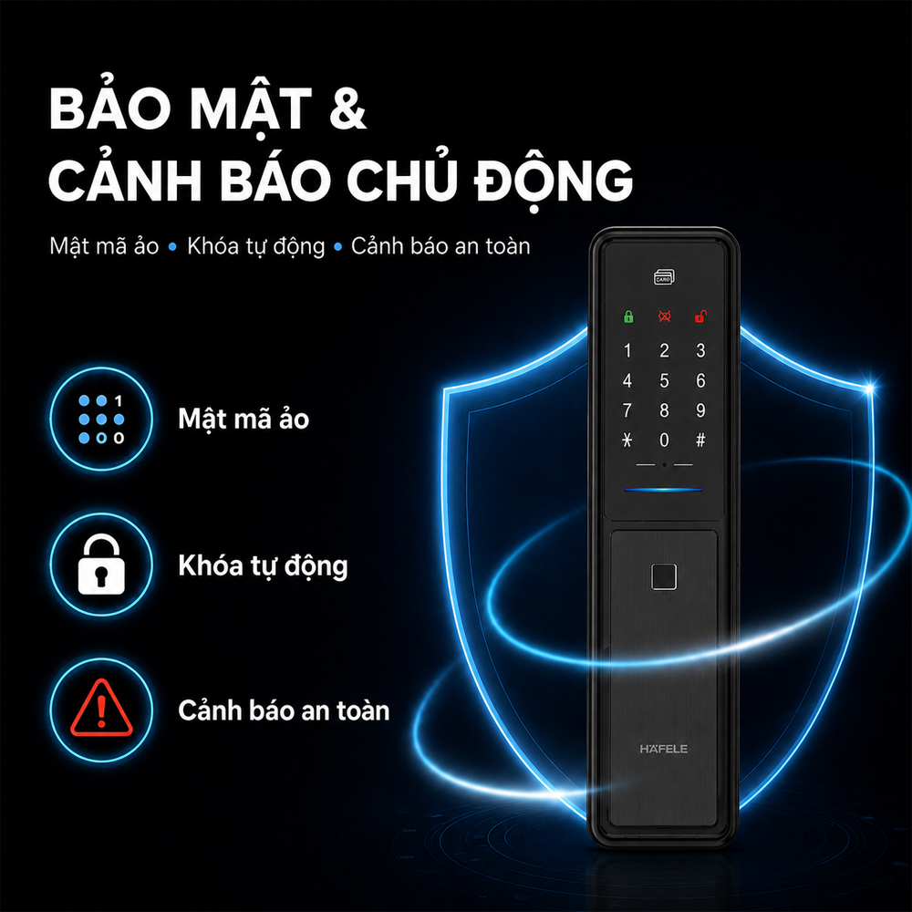 Tính năng mật mã ảo khóa tự động và cảnh báo an toàn của Häfele MP2503B