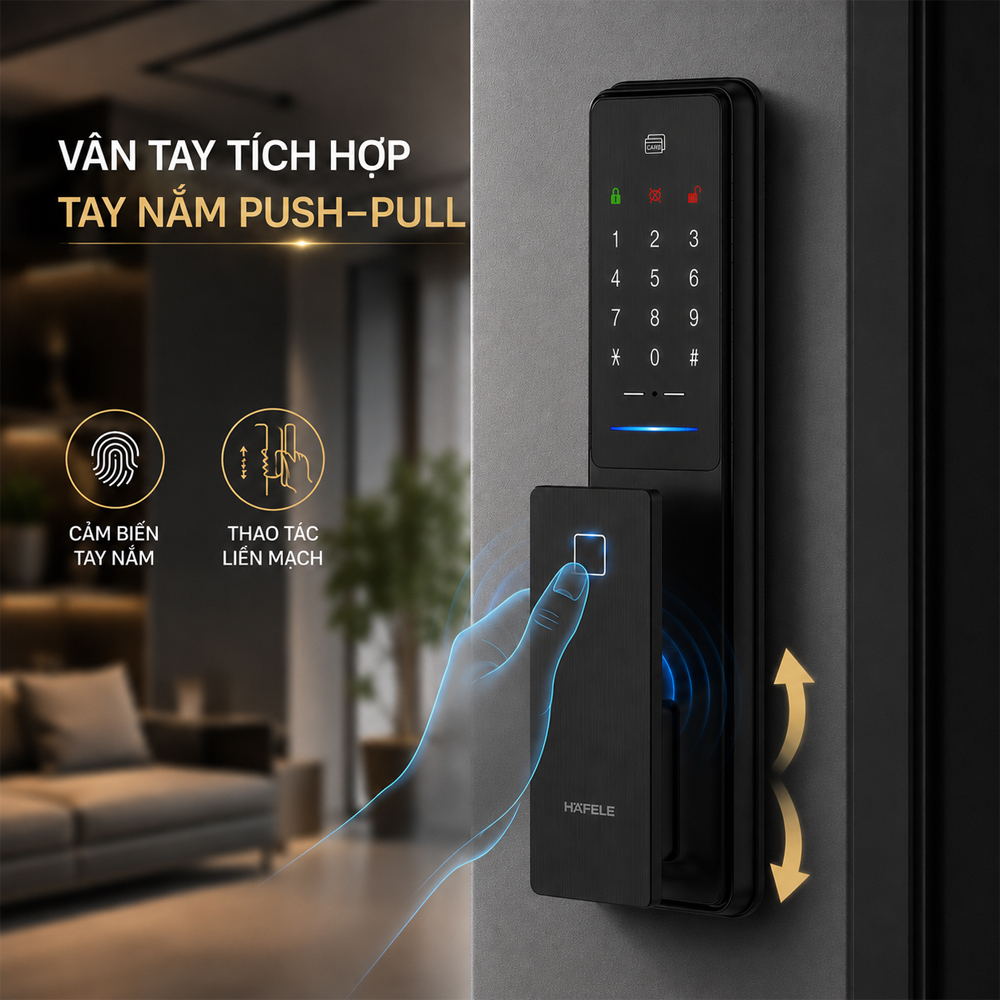 Cảm biến vân tay tích hợp trong tay nắm Push Pull của Häfele MP2503B