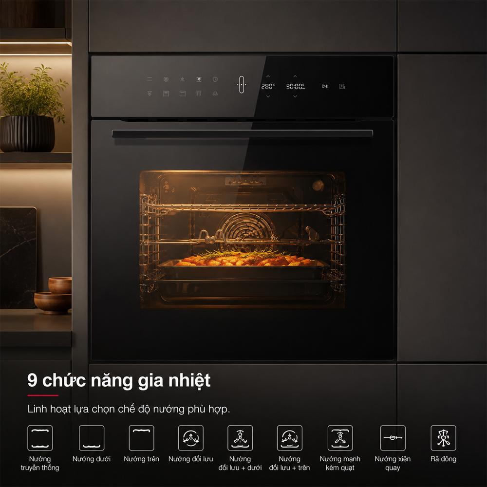 9 chức năng gia nhiệt và dải nhiệt 30 đến 250 độ C của Häfele HO-6T70A