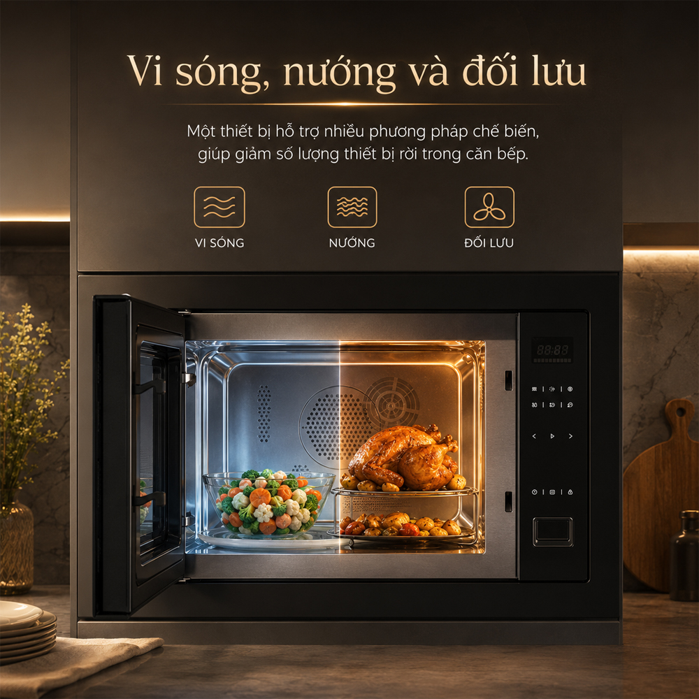 Chức năng vi sóng nướng và đối lưu trên Häfele HM-B38C