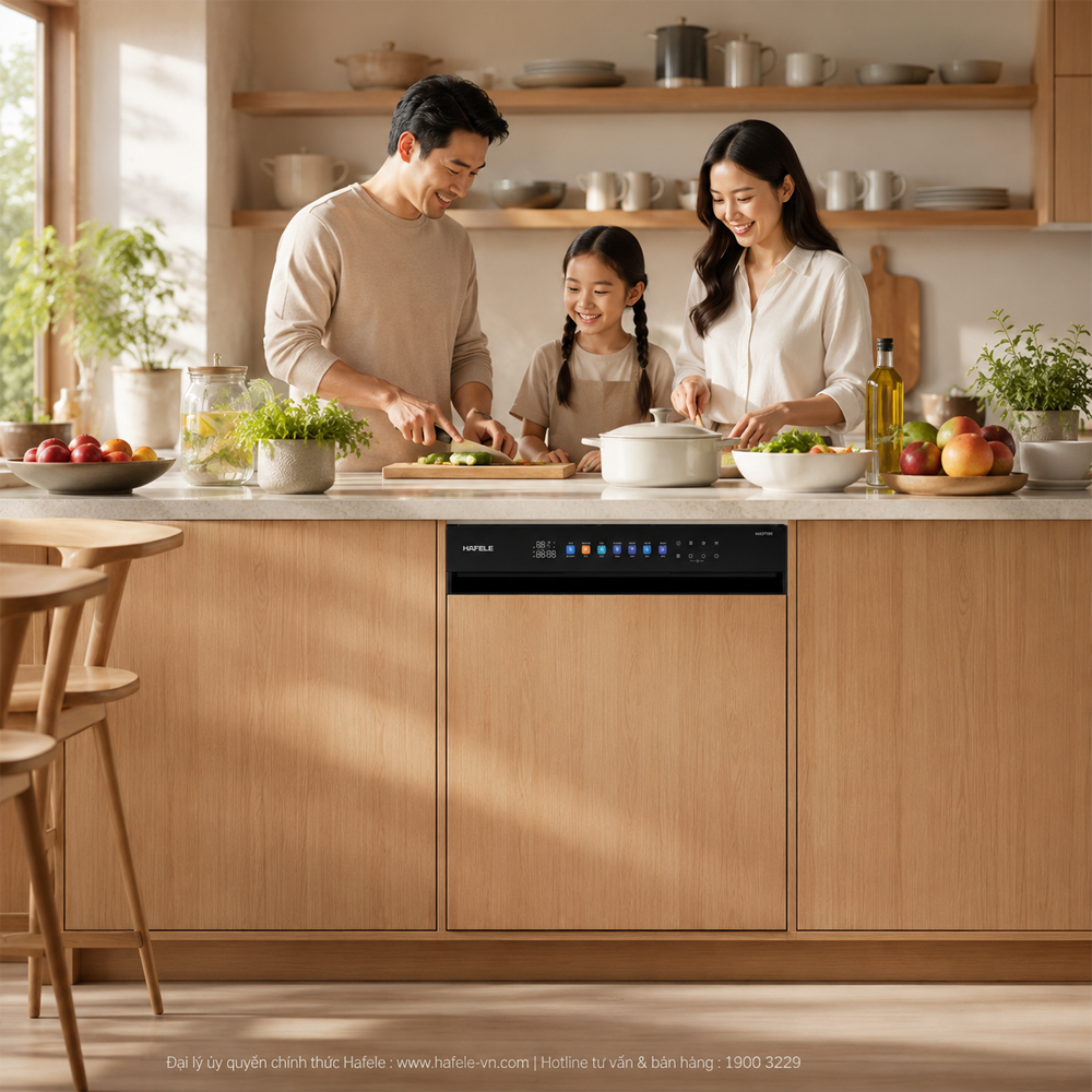 Máy rửa chén Häfele 538.21.362 trong căn bếp gia đình đông người