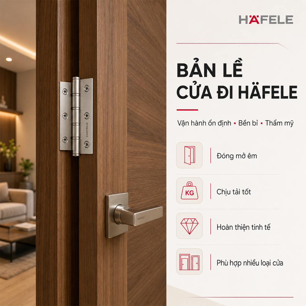 Bản lề cửa đi Häfele chính hãng lắp trên cửa gỗ trong không gian nội thất hiện đại