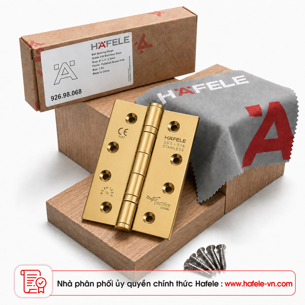 Bản lề lá 2 vòng bi 120kg Häfele 926.98.068 màu đồng bóng PVD