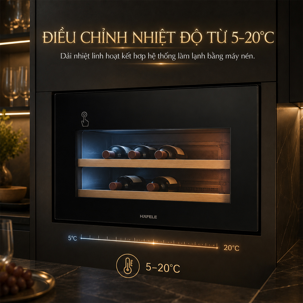 Điều chỉnh nhiệt độ 5 đến 20 độ C trên tủ rượu Häfele HW-C62BB