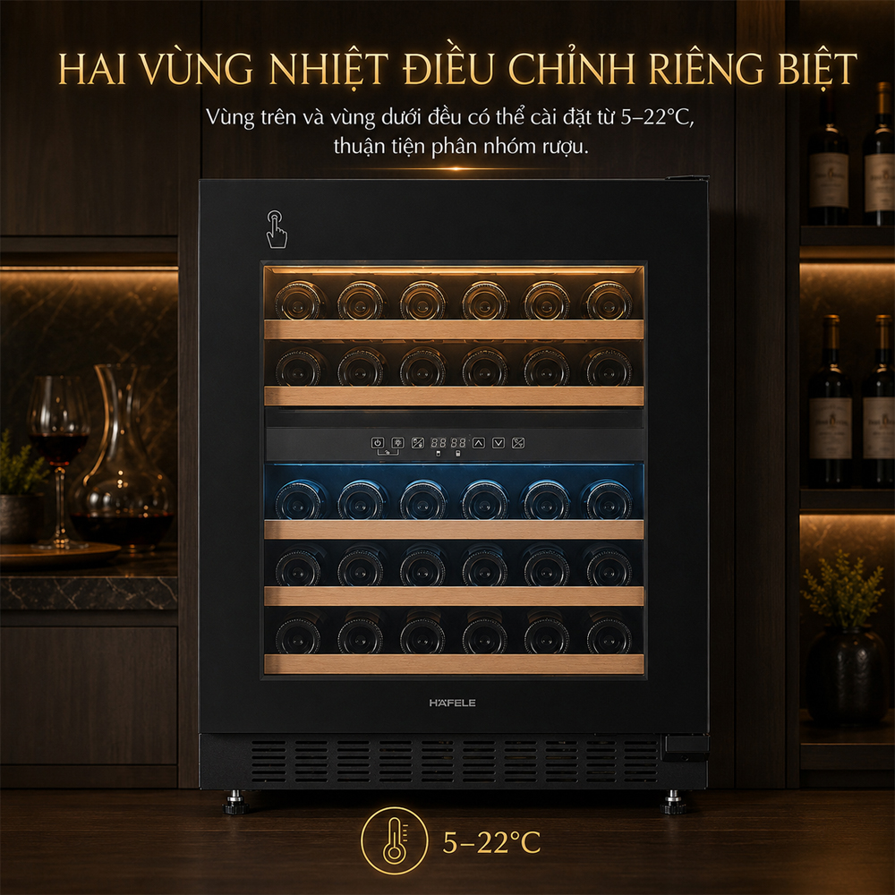 Hai vùng nhiệt độ độc lập trên tủ rượu Häfele HW-C129FB