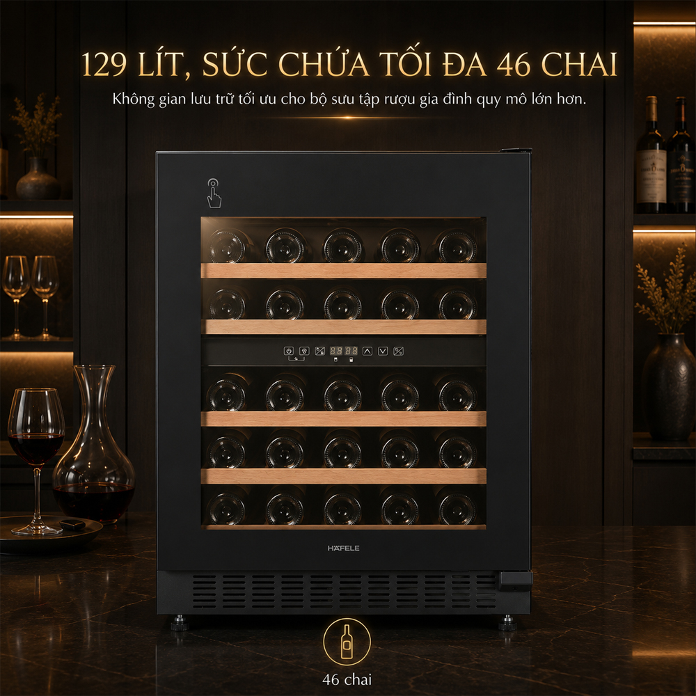 Dung tích 129 lít và sức chứa 46 chai của tủ rượu Häfele HW-C129FB