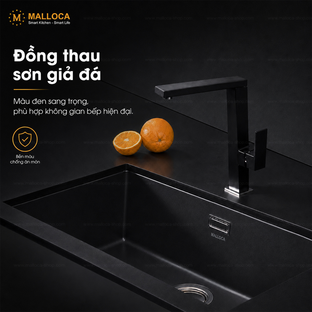 Vòi Malloca K131BL đồng thau sơn giả đá màu đen