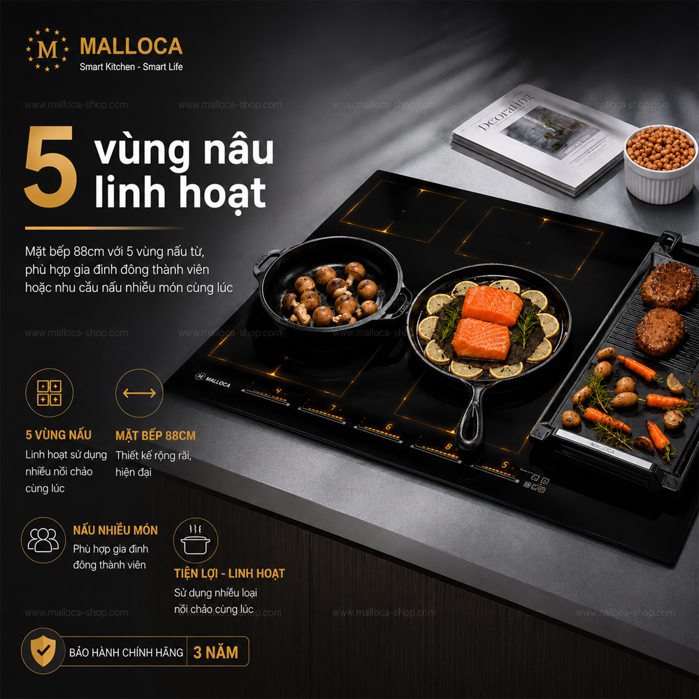 Bếp từ Malloca Skylux MH885 5 vùng nấu