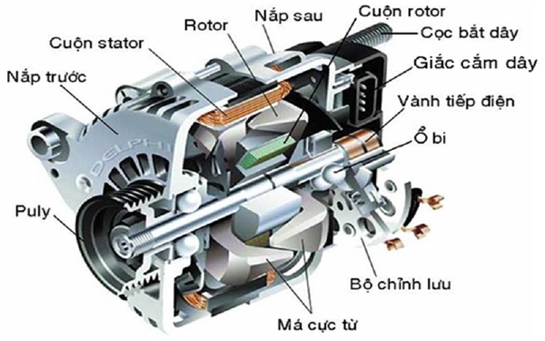 Mặt cắt chi tiết cấu tạo máy phát điện ô tô