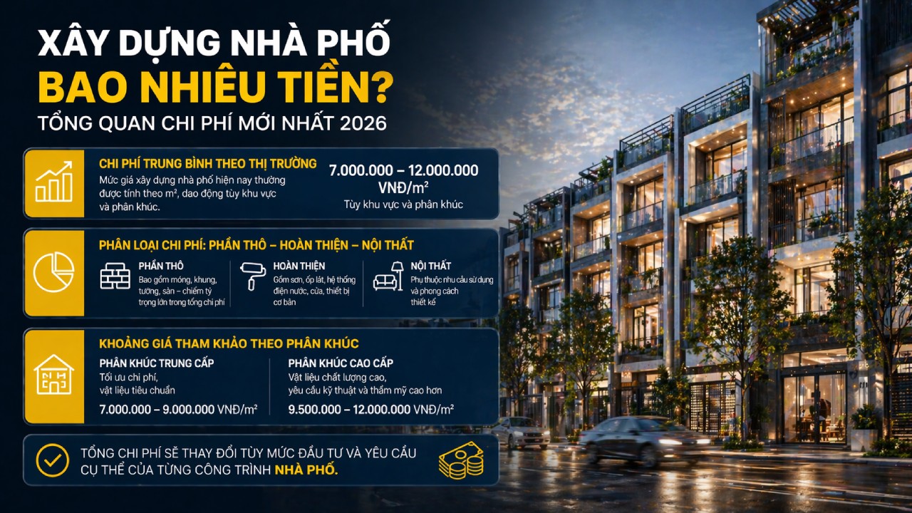 Xây dựng nhà phố bao nhiêu tiền? Tổng quan chi phí mới nhất 2026