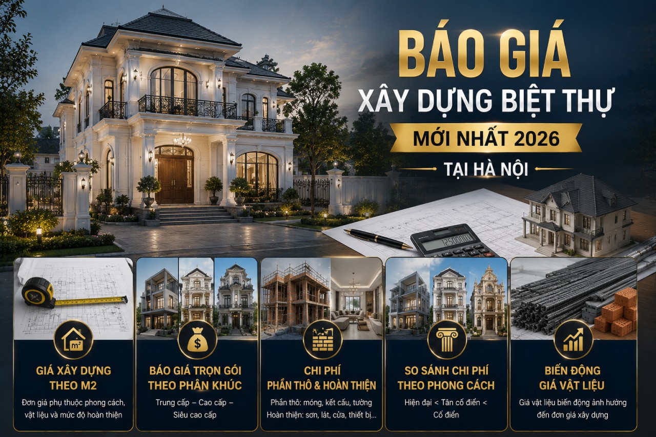 Báo giá xây dựng biệt thự mới nhất 2026 tại Hà Nội