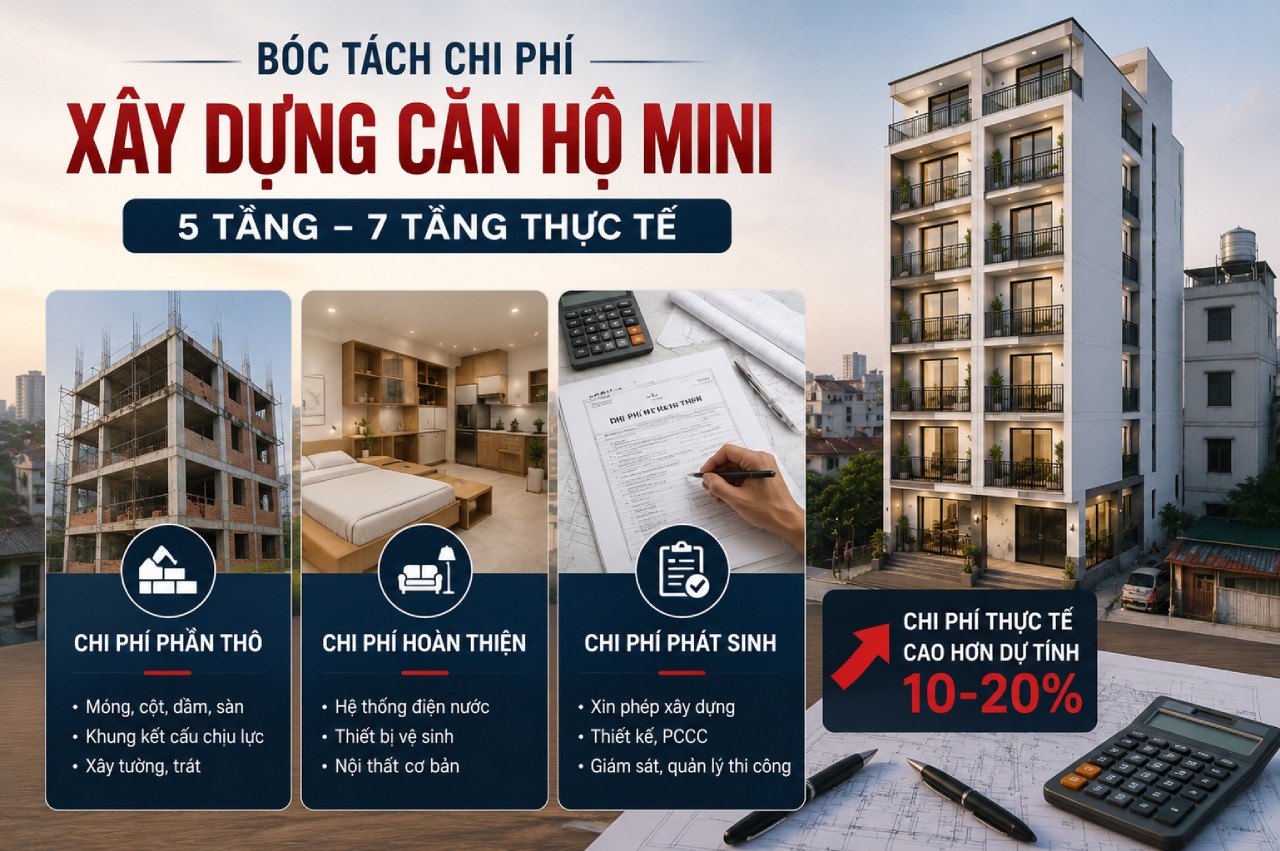Bóc tách chi phí xây dựng căn hộ mini 5 tầng - 7 tầng thực tế