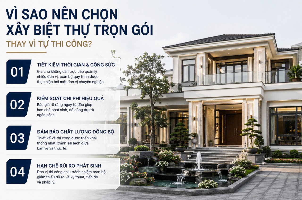 Vì sao nên chọn xây biệt thự trọn gói thay vì tự thi công