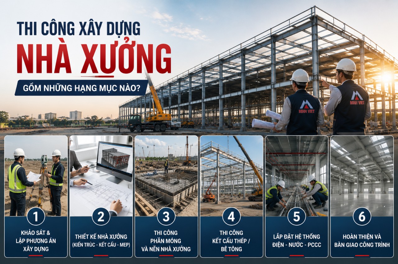 Thi công xây dựng nhà xưởng gồm những hạng mục nào