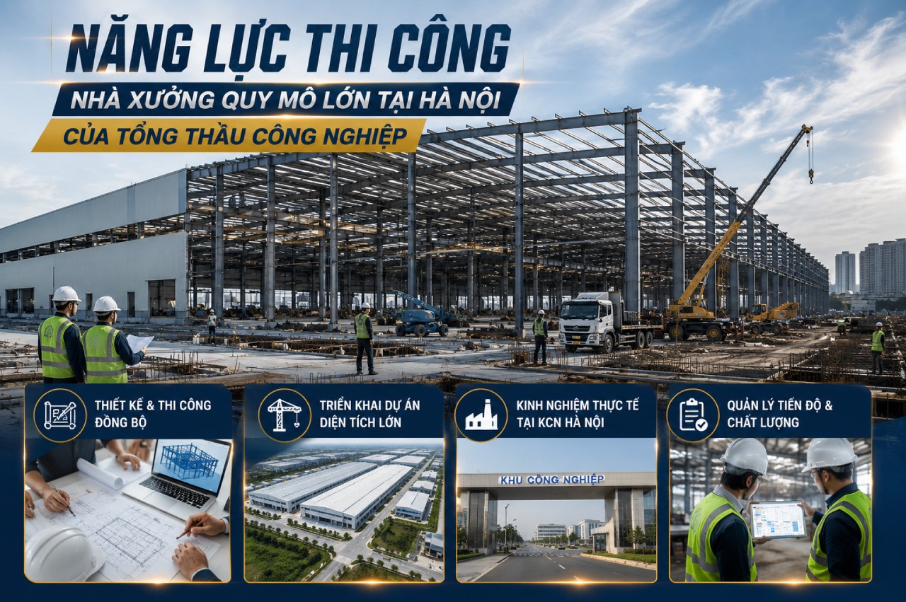 Năng lực thi công nhà xưởng quy mô lớn tại Hà Nội của tổng thầu công nghiệp