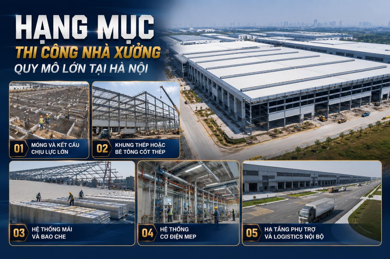 Thi công nhà xưởng quy mô lớn tại Hà Nội gồm những hạng mục nào