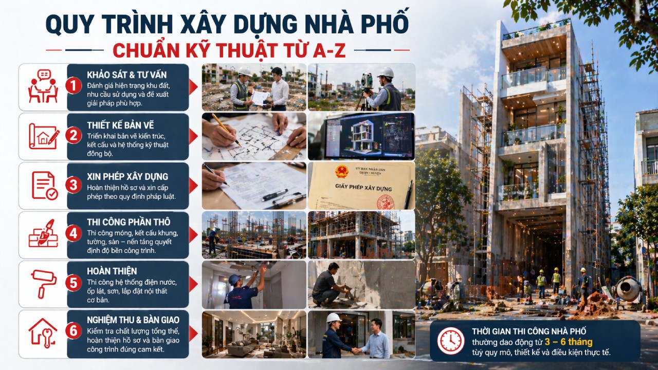Quy trình xây dựng nhà phố chuẩn kỹ thuật từ A-Z