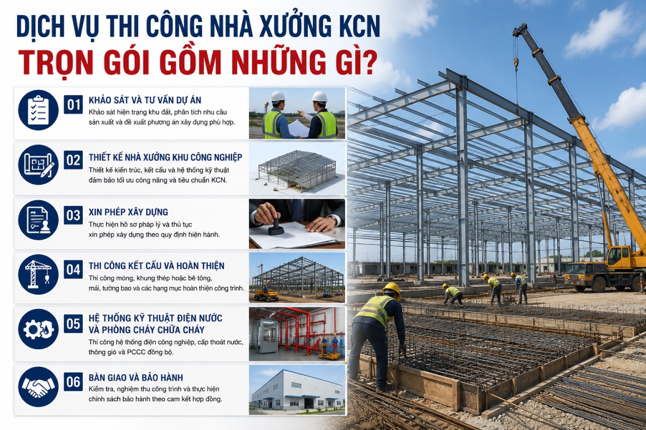 Dịch vụ thi công nhà xưởng KCN trọn gói gồm những gì?