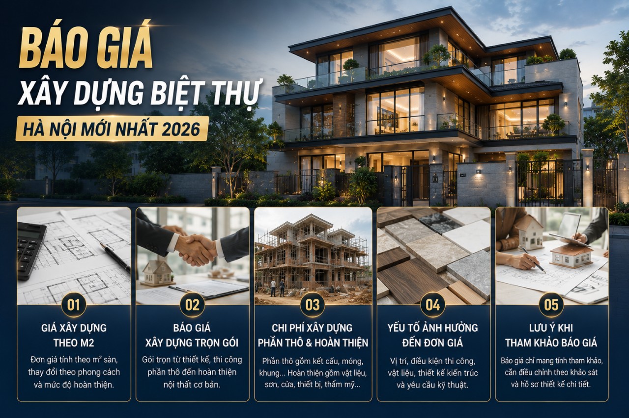 Báo giá xây dựng biệt thự Hà Nội mới nhất 2026