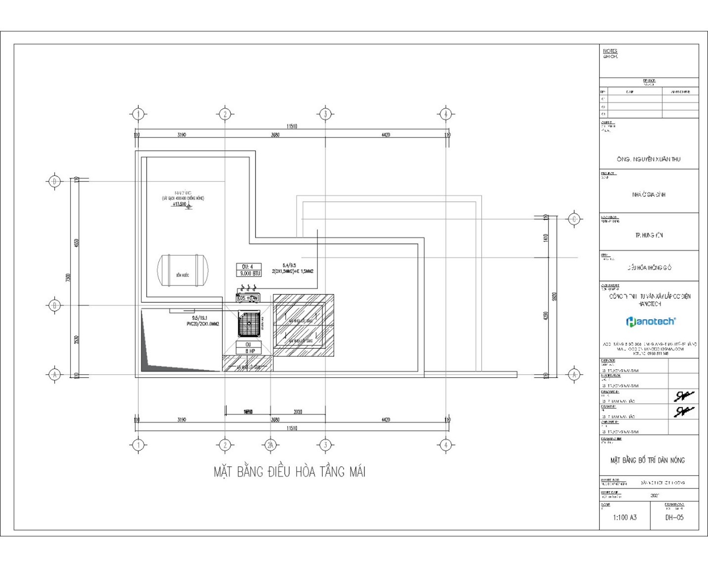 Bản vẽ thiết kế mặt bằng điều hoà tầng mái