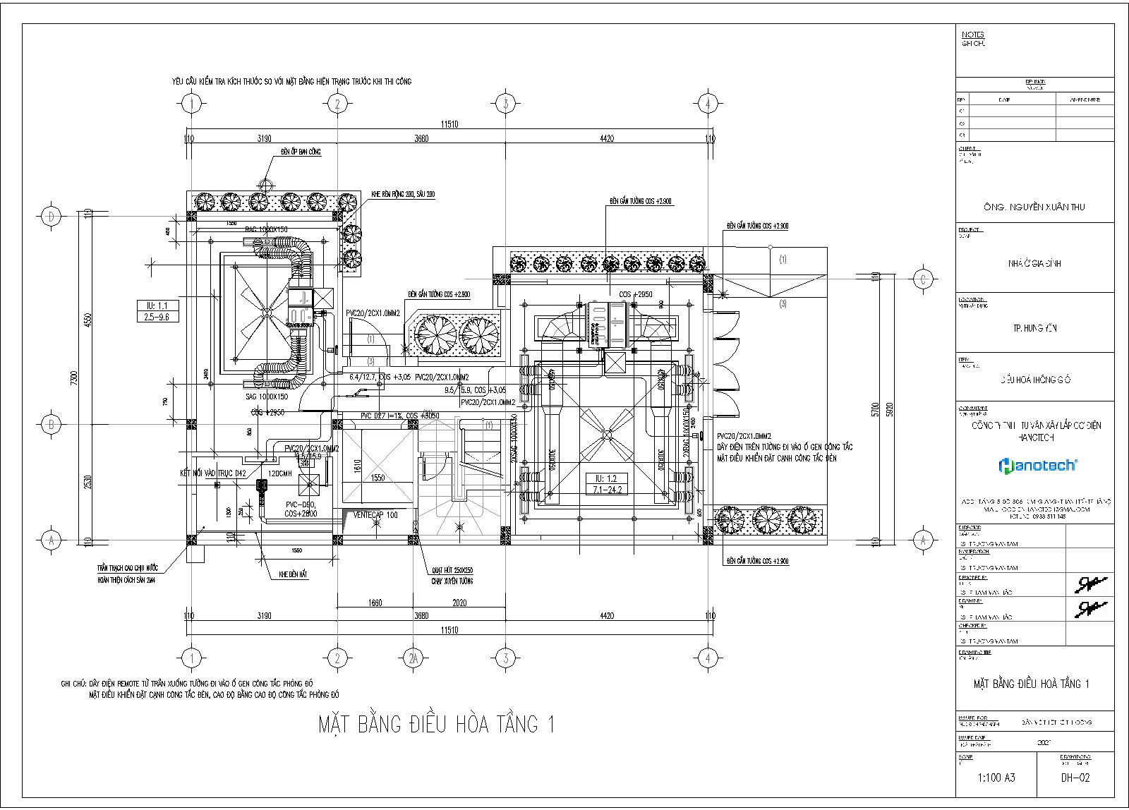 Bản vẽ thiết kế mặt bằng điều hoà tầng 1