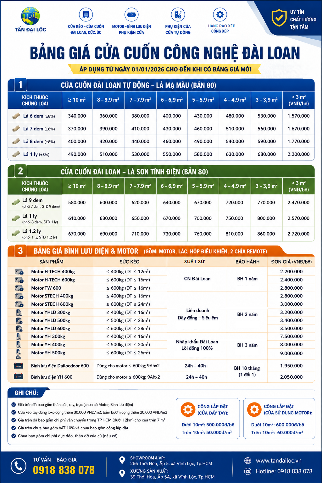 BÁO GIÁ CỬA CUỐN ĐÀI LOAN TỰ ĐỘNG VÀ KÉO TAY RẺ NHẤT 2026
