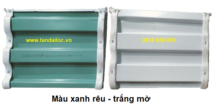 cửa cuốn tấm liền công nghệ Úc dailocdooor xanh rêu - trắng mờ