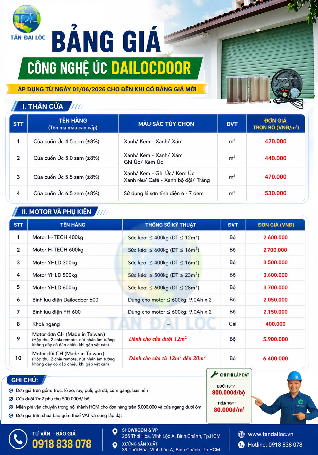 BẢNG GIÁ CỬA CUỐN ÚC TẤM LIỀN KÉO TAY VÀ TỰ ĐỘNG RẺ NHẤT