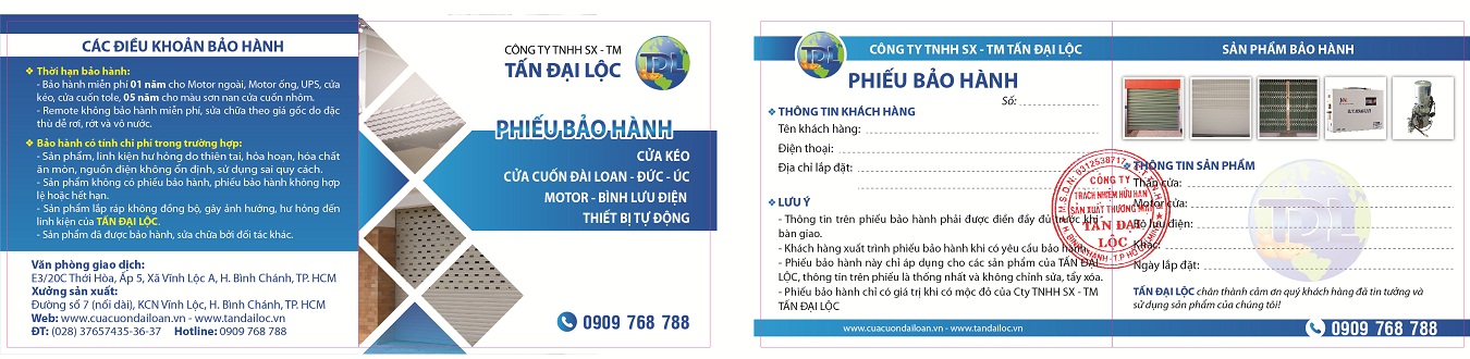 BẢO HÀNH CỬA CUỐN CỬA KÉO TẤN ĐẠI LỘC
