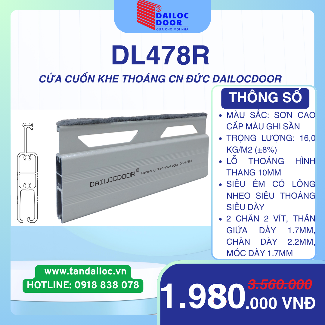 CỬA CUỐN NHÔM KHE THOÁNG CÔNG NGHỆ ĐỨC DAILOCDOOR DL478R