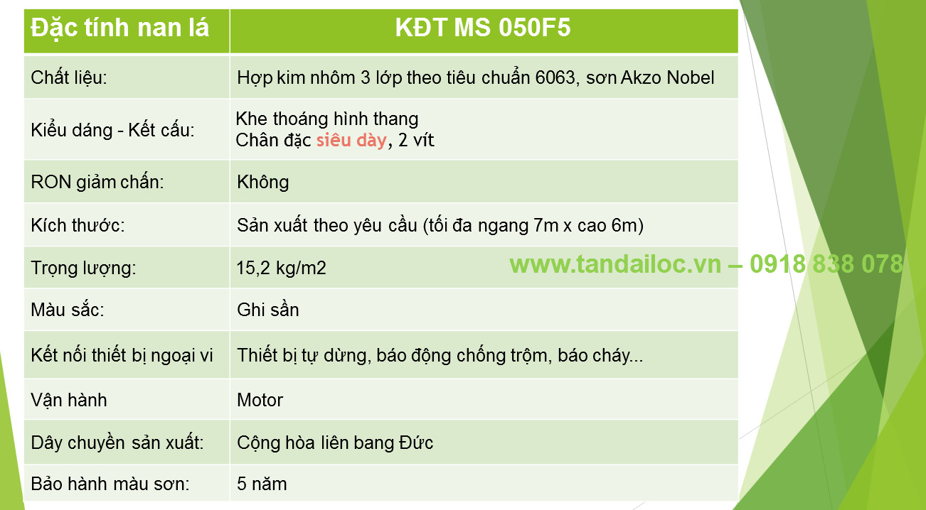 Cửa cuốn nhôm khe thoáng công nghệ đức KĐT 050F5