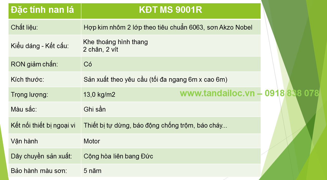 Cửa cuốn nhôm khe thoáng công nghệ đức KĐT 9001R