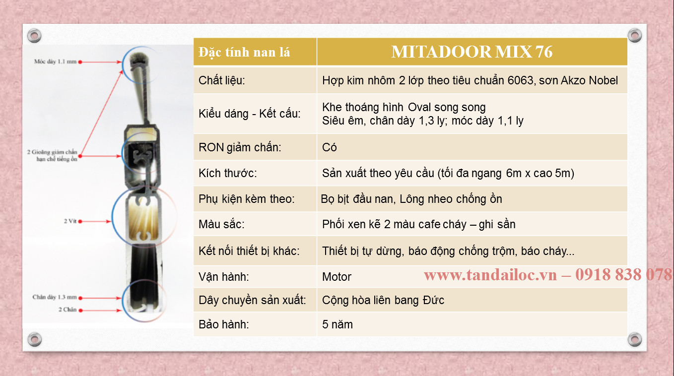 Cửa cuốn nhôm ô thoáng công nghệ Đức Mitadoor MIX 76A