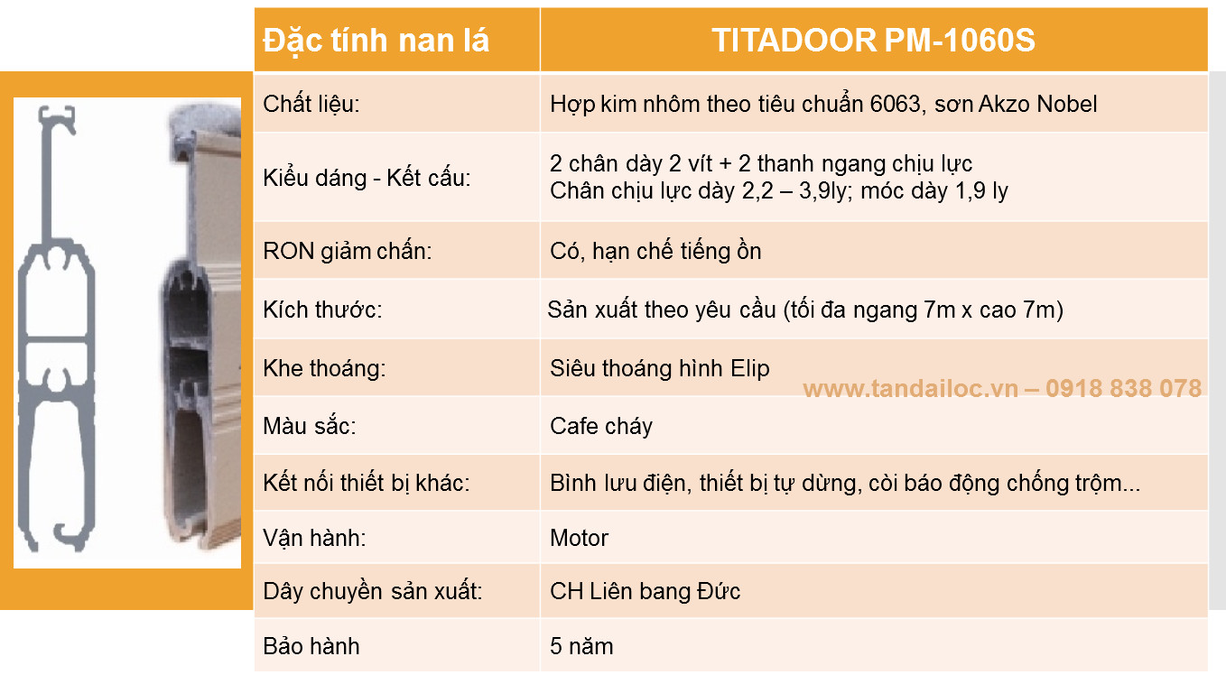 Cửa cuốn nhôm ô thoáng công nghệ đức Titadoor PM1060S