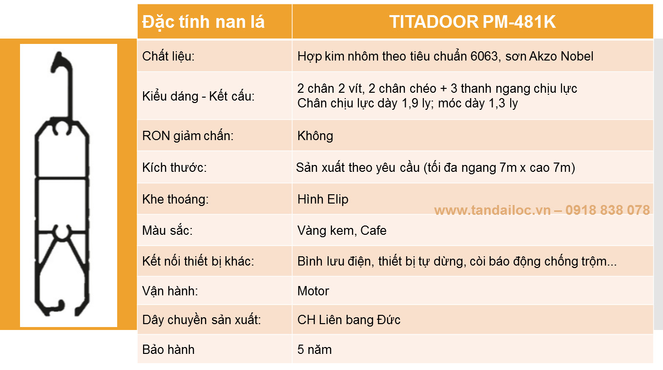 Cửa cuốn nhôm khe thoáng công nghệ Đức Titadoor PM-481K