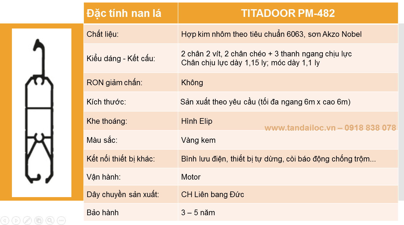 Cửa cuốn nhôm khe thoáng công nghệ Đức Titadoor PM-482