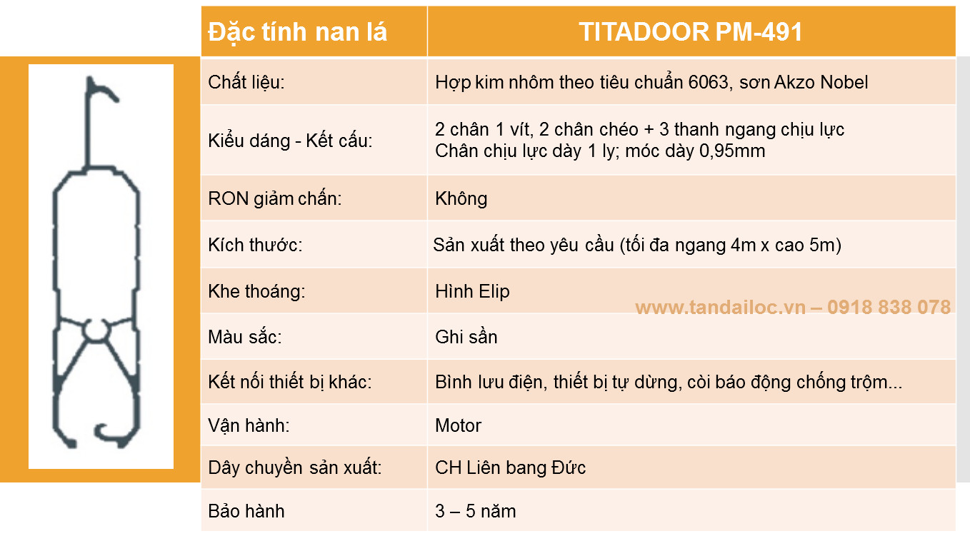 Cửa cuốn nhôm khe thoáng công nghệ Đức Titadoor PM-491