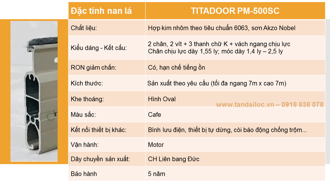 Cửa cuốn nhôm ô thoáng công nghệ Đức Titadoor PM-500SC