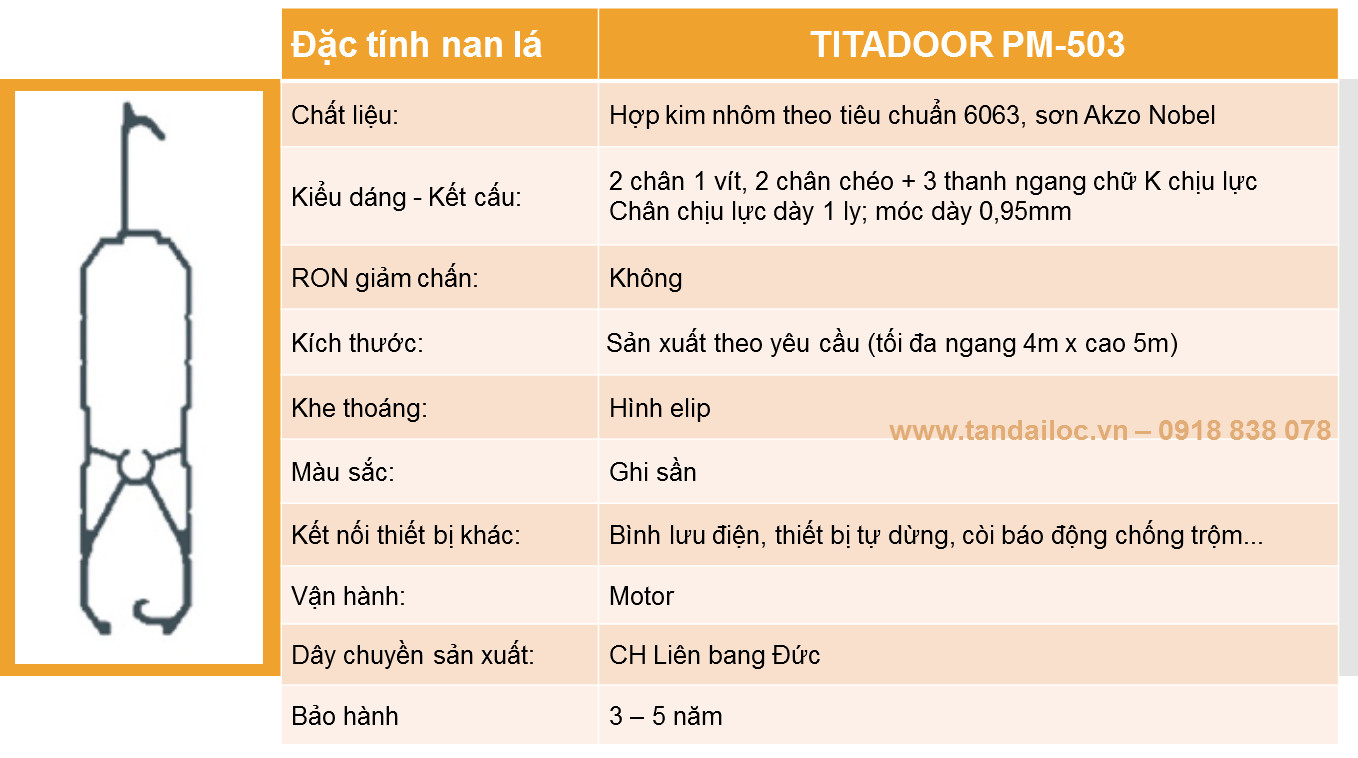 Cửa cuốn nhôm khe thoáng công nghệ Đức Titadoor PM-503