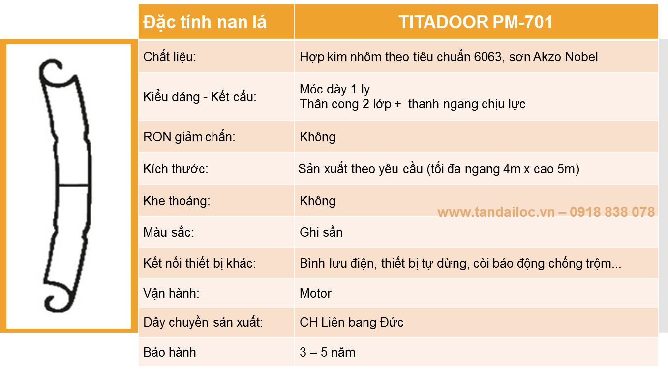 Cửa cuốn nhôm Công nghệ Đức Titadoor PM-701