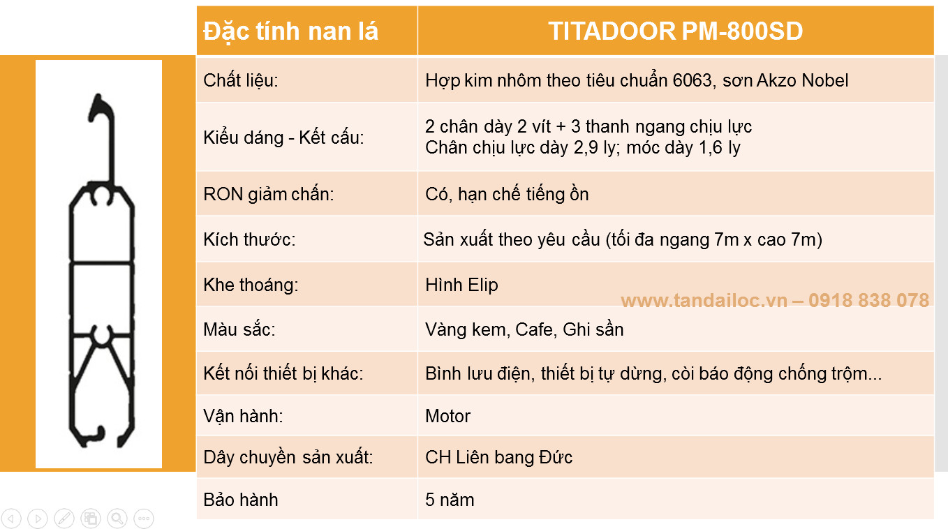 Cửa cuốn nhôm ô thoáng công nghệ Đức Titadoor PM-800SD