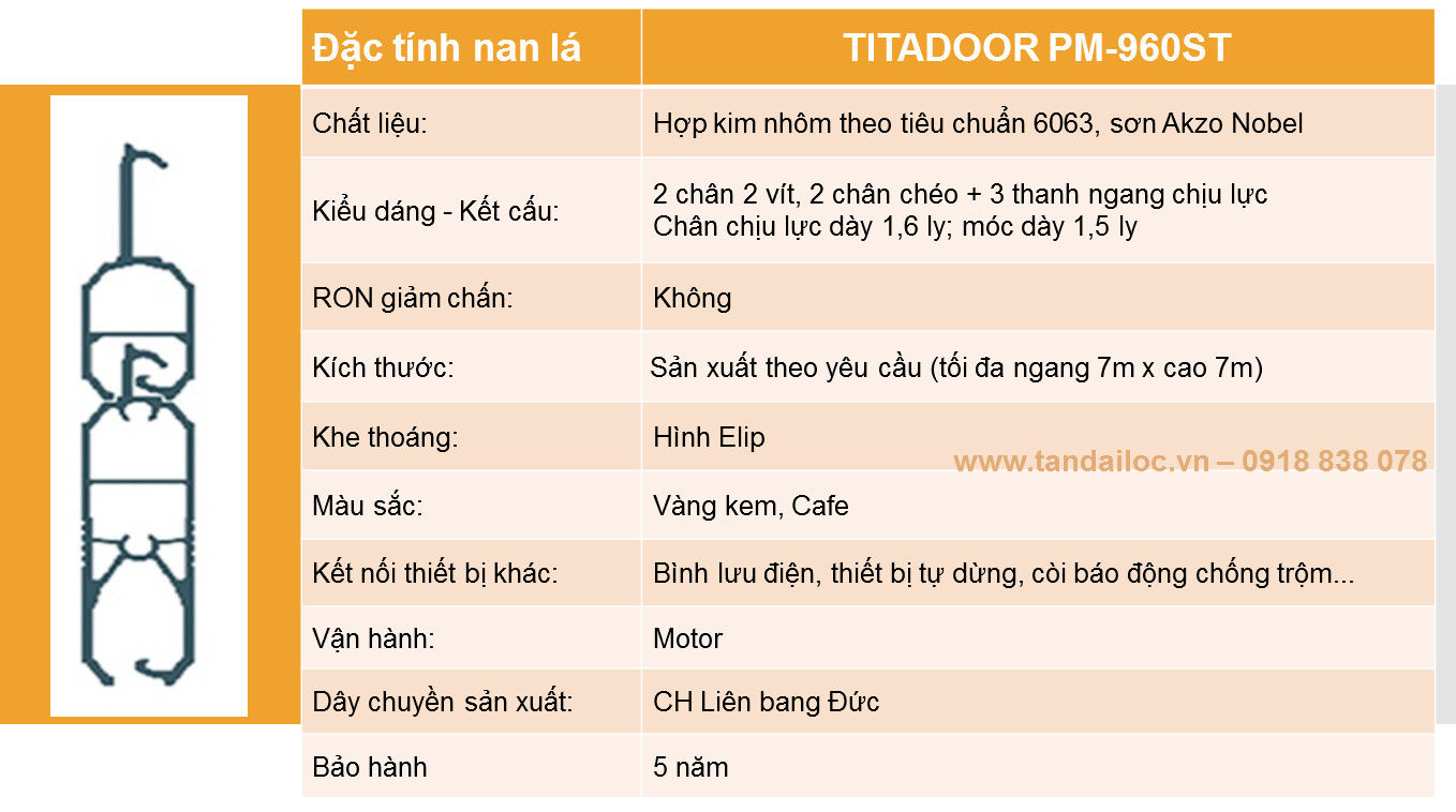 Cửa cuốn nhôm khe thoáng công nghệ Đức Titadoor PM-960ST