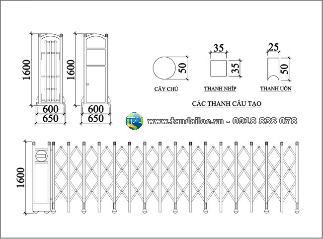 Quy cách cổng xếp inox tự động Tấn Đại Lộc 01