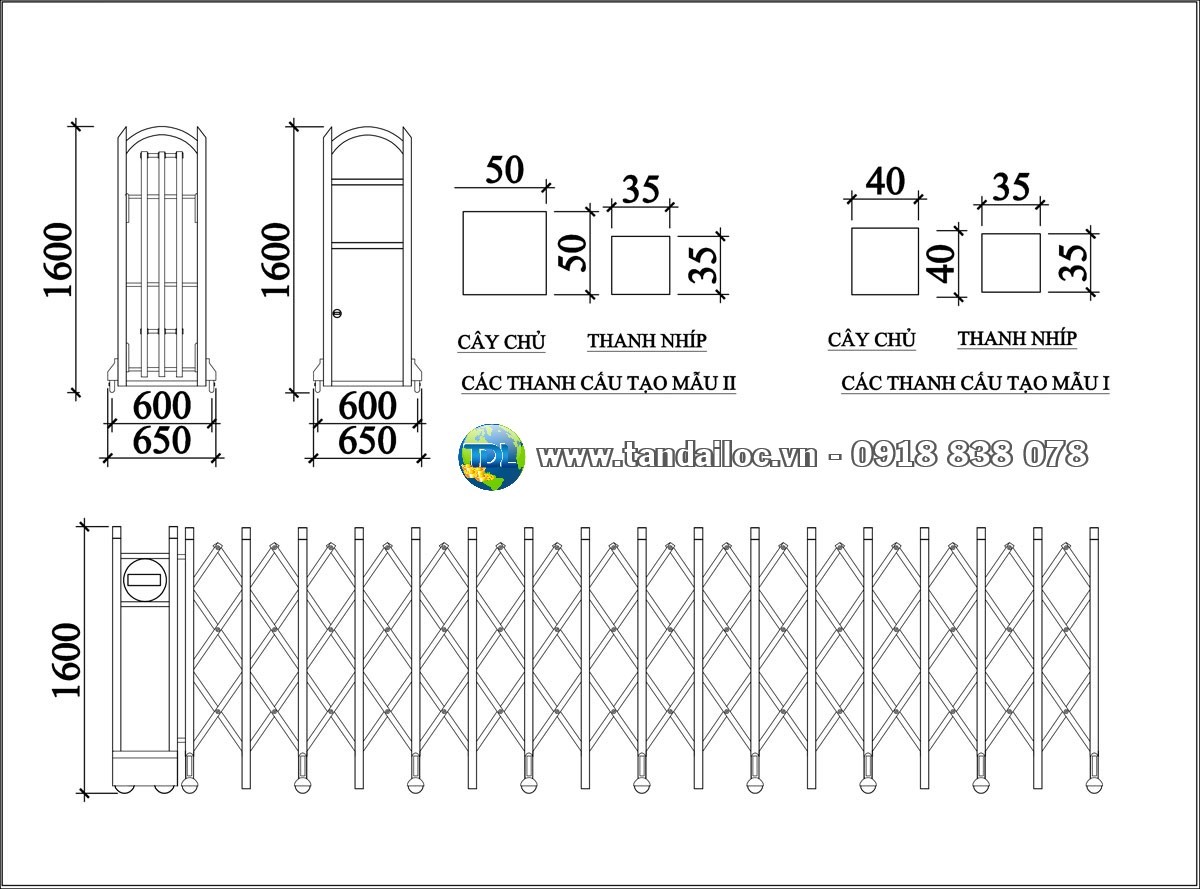 Quy cách cổng xếp inox tự đồng Tấn Đại Lộc CX02