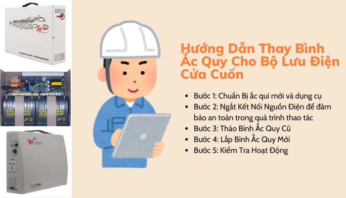 Hướng dẫn thay ắc qui bình lưu điện cửa cuốn